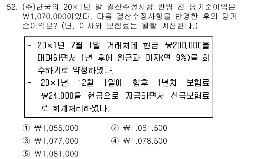 주택관리사보_1차 2016년 52번 - 20x1년 7월 1일 거래 시의 현금은 200,000원이었고, 그 이후로... 에 관한 핵심 기출문제
