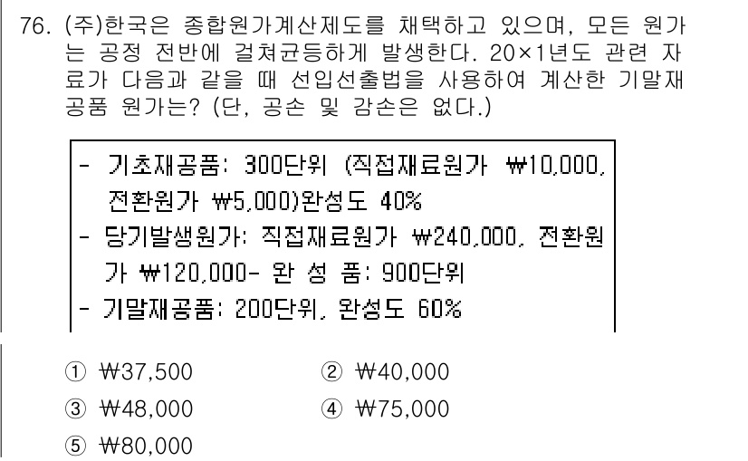 주택관리사보_1차 2016년 76번 - 기본적으로 주어진 데이터는 각 항목의 금액과 비율을 통해 총 공사원가를 ... 에 관한 핵심 기출문제