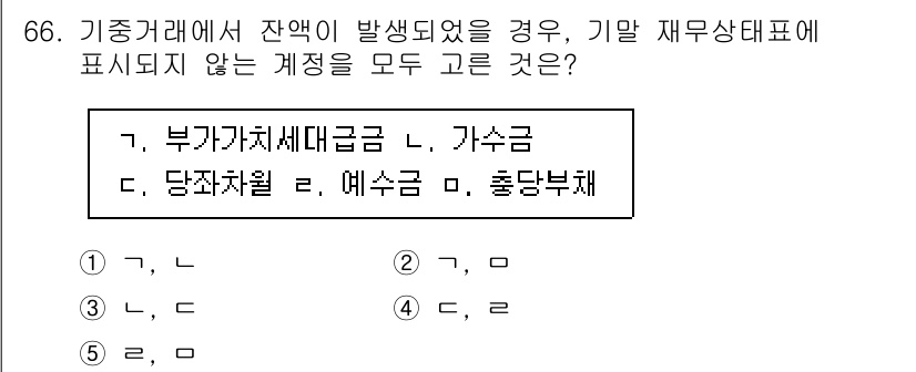 주택관리사보_1차 2017년 66번 - 기중거래에서 잔액이 발생한 경우, 기관 재무상태표에 표시되지 않는 계정은... 에 관한 핵심 기출문제