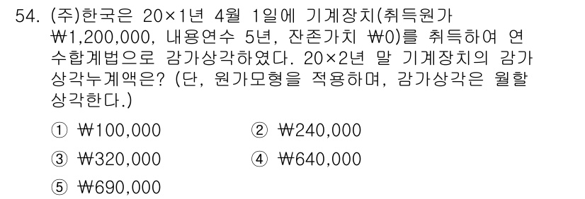 주택관리사보_1차 2018년 54번 - 정답 4번이 맞는 이유는, 기계장치의 감가상각이 원가모형을 적용할 때 2... 에 관한 핵심 기출문제