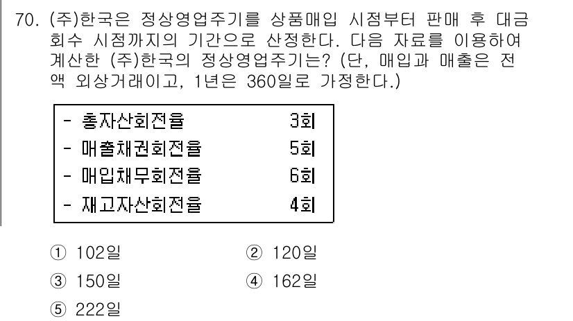 주택관리사보_1차 2018년 70번 - 주어진 표에 따라 각 전문의 매출회수전환횟수를 합산하면, 총 회수전환횟수... 에 관한 핵심 기출문제