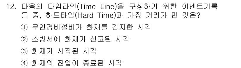 화재감식평가산업기사 2019년 12번 - 화재감식 평가에서 "하드타임(Hard Time)"은 화재가 실제 발생한 ... 에 관한 핵심 기출문제