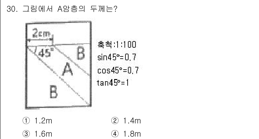 응용지질기사 2016년 30번 - A 지점에서 B 지점까지의 수직 높이는 \( 2 \, \text{m} \... 에 관한 핵심 기출문제