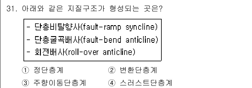 응용지질기사 2019년 31번 - 정답 2번: 변환총계. 

변환총계에서는 단층과 같은 지질 구조가 변형을... 에 관한 핵심 기출문제