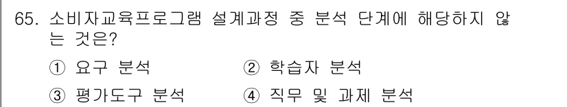 소비자전문상담사_2급 2019년 65번 - 해당 자격증의 핵심 개념을 묻는 객관식 문제