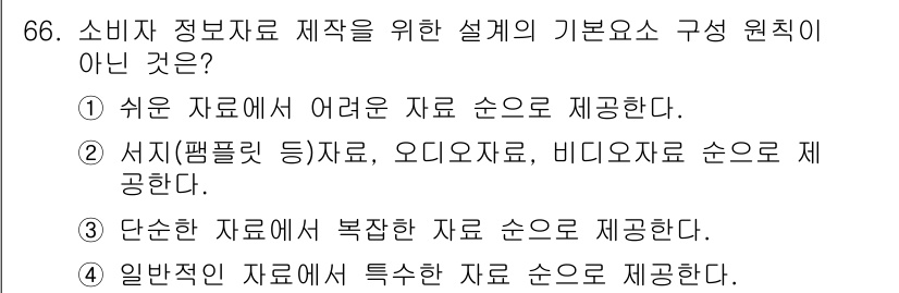 소비자전문상담사_2급 2019년 66번 - 소비자 정보를 제공하는 데 있어 정보의 종류와 형식은 소비자가 쉽게 이해... 에 관한 핵심 기출문제