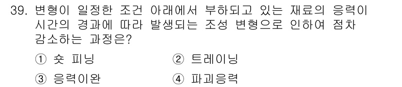 정밀측정산업기사 2017년 39번 - 정답은 2. 드레일링입니다. 드레일링은 변화하는 조건에 따라 재료의 응력... 에 관한 핵심 기출문제