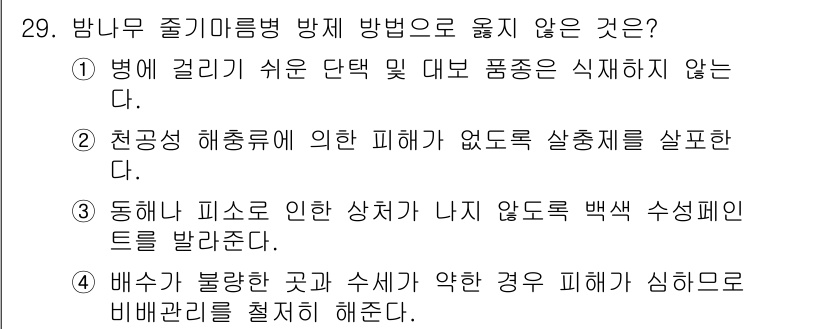 산림기사 2019년 29번 - . 동해 피소에 의해 발생하는 상황이 나타나지 않도록 백색 수석 피네트를... 에 관한 핵심 기출문제