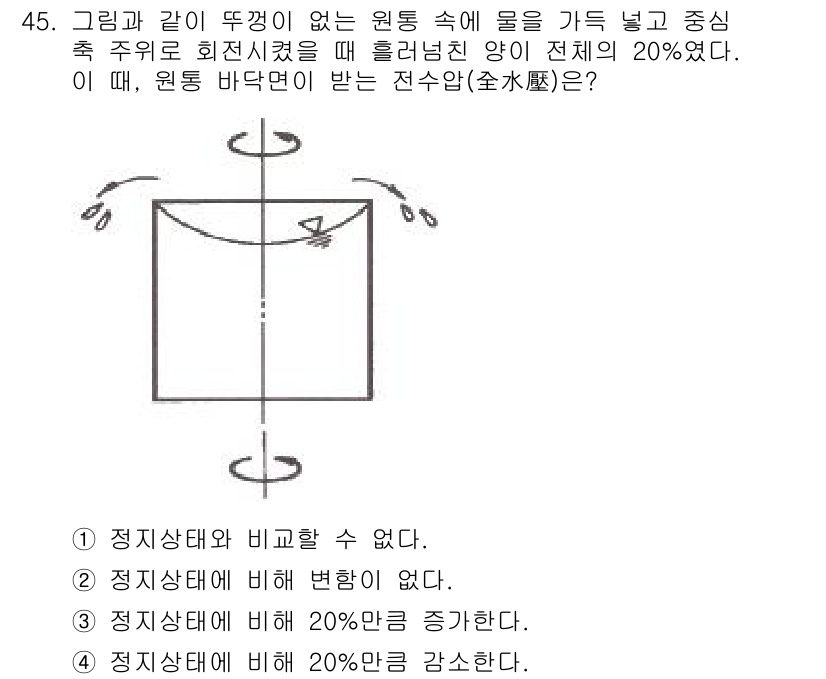 토목기사 2019년 45번 - . 정지상태에 비해 20% 증가함.

이유: 물체가 원통 속에서 회전할 ... 에 관한 핵심 기출문제