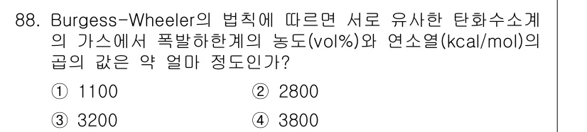 산업안전기사 2019년 88번 - Burgess-Wheeler의 법칙에 따르면, 특정 가스의 폭발 범위는 ... 에 관한 핵심 기출문제