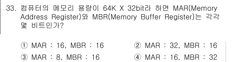 정보처리산업기사 2019년 33번 - MAR (Memory Address Register)은 메모리의 주소를 ... 에 관한 핵심 기출문제