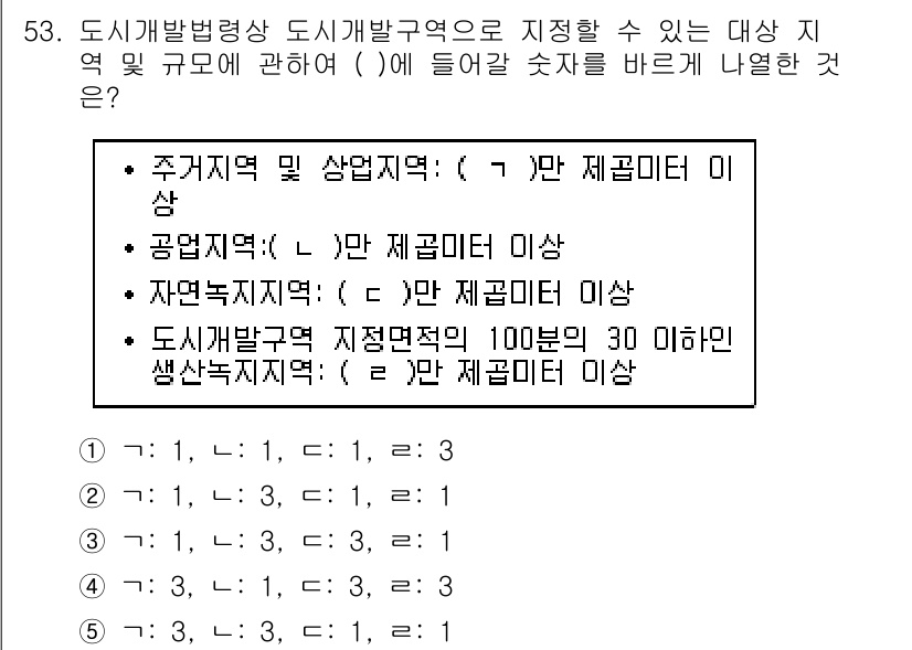 공인중개사_2차 2018년 53번 - 도시개발법령상 주거지역 및 상업지역은 각각 제곱미터 기준이 있으며, 자율... 에 관한 핵심 기출문제