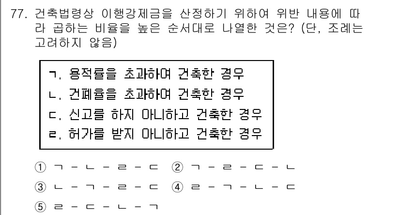 공인중개사_2차 2018년 77번 - 건축법령상 이행강제금을 산정할 때, 위반 용도에 따라 차등적으로 부과되므... 에 관한 핵심 기출문제