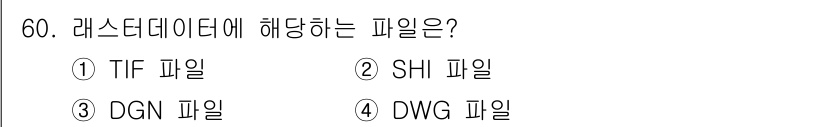 지적산업기사 2019년 60번 - 정답은 4번 DWG 파일입니다. DWG 파일은 AutoCAD에서 사용하는... 에 관한 핵심 기출문제