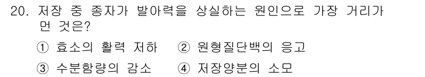 종자기사 2019년 20번 - 원형질단백은 식물의 저장 기관에서 주요 에너지원으로 작용하며, 발아 과정... 에 관한 핵심 기출문제