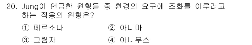 직업상담사_2급(구) 2019년 20번 - Jung의 이론에서 "페르소나"는 개인이 사회적 환경에 적응하기 위해 형... 에 관한 핵심 기출문제