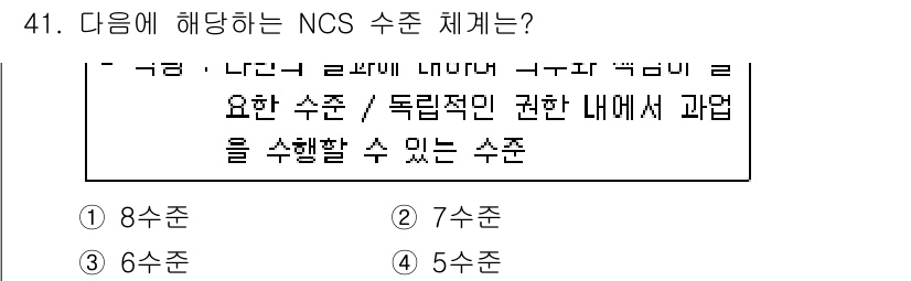 직업상담사_2급(구) 2019년 41번 - NCS 수준 체계는 직업 및 사회적 요구에 따라 5수준으로 나뉘며, 각 ... 에 관한 핵심 기출문제