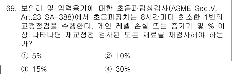 초음파비파괴검사기사 2019년 71번 - . 초음파 검사 시 특정 기준에 따라 최소 샘플링 비율이 설정되어 있습니... 에 관한 핵심 기출문제