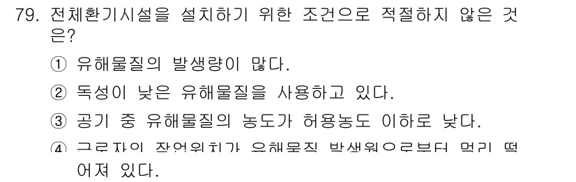 산업위생관리산업기사 2019년 79번 - 해당 자격증의 핵심 개념을 묻는 객관식 문제