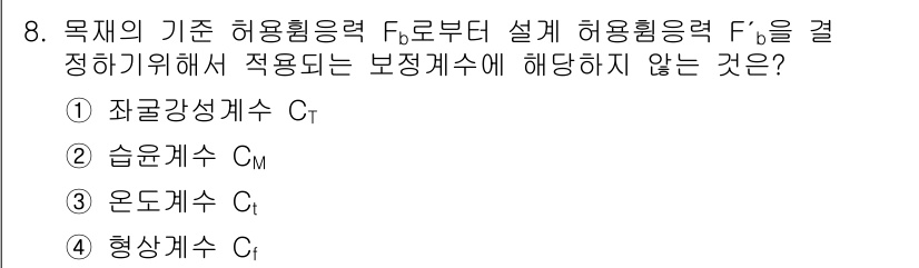 9급_국가직_공무원_건축구조 2018년 8번 - 정답은 5번(형상계수 \(C_f\))입니다. 허용응력 \(F_b\)와 설... 에 관한 핵심 기출문제