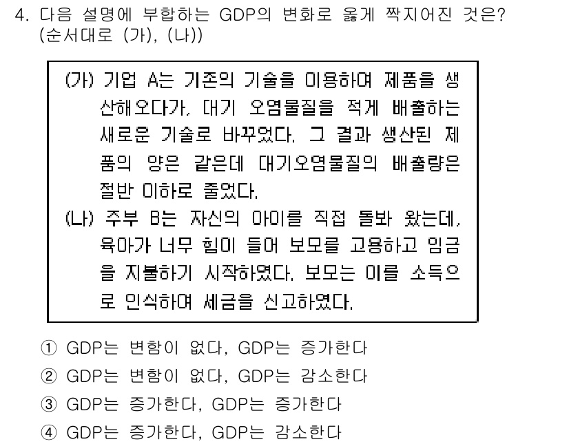 9급_국가직_공무원_경제학개론 2017년 4번 - GDP는 생산된 재화와 서비스의 총 가치로, 기업 A가 효율성을 높여 생... 에 관한 핵심 기출문제