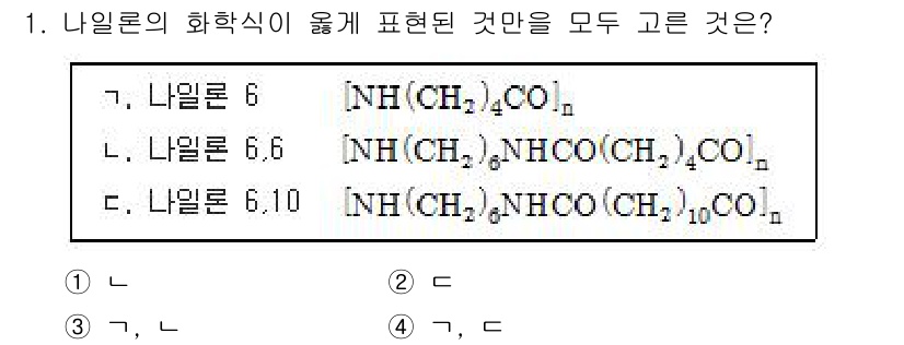 9급_국가직_공무원_공업화학 2018년 1번 - 정답은 1번, 나일론 6입니다. 나일론 6은 ε-캡롤락탐(ε-caprol... 에 관한 핵심 기출문제