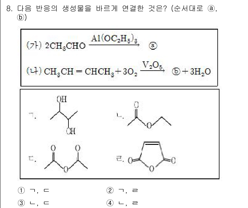 9급_국가직_공무원_공업화학 2019년 8번 - 주어진 반응은 알돌 축합과 고리 형성을 포함한 생성물의 구조를 요구합니다... 에 관한 핵심 기출문제
