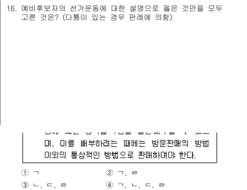 9급_국가직_공무원_공직선거법 2015년 16번 - 예비후보자의 선거운동은 법적으로 제한된 방식으로 진행되며, 특히 비방이나... 에 관한 핵심 기출문제