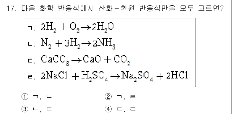 9급_국가직_공무원_과학 2019년 17번 - 1. 주어진 반응식들은 각각의 반응물이 적절히 변환되어 생성물이 생성되는... 에 관한 핵심 기출문제