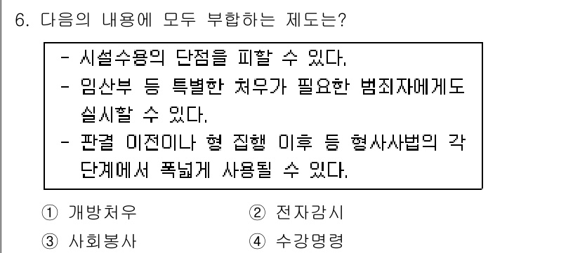 9급_국가직_공무원_교정학개론 2016년 6번 - 시설수용의 단점은 인권 침해와 같은 부정적 측면이 있으며, 이는 법제화된... 에 관한 핵심 기출문제