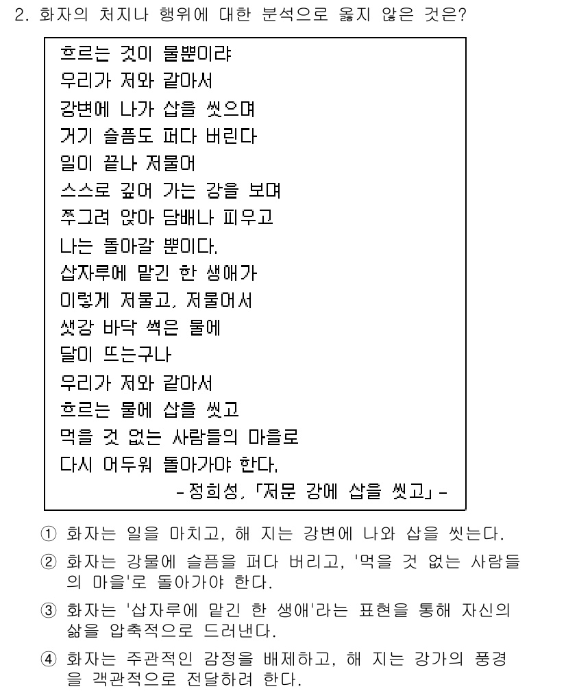 9급_국가직_공무원_국어 2017년 2번 - 정답 4번은 "먹을 것을 잘 만들어야 한다"입니다. 이 문장은 화자의 의... 에 관한 핵심 기출문제