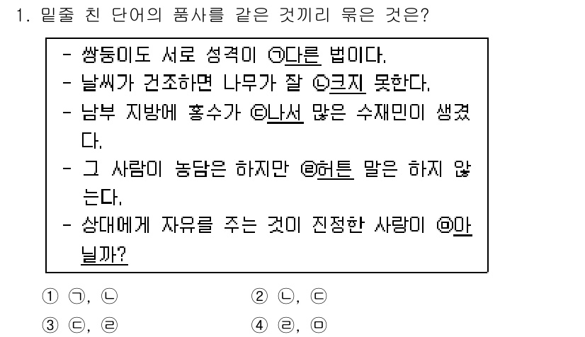 9급_국가직_공무원_국어 2019년 1번 - '사람이 농담을 하지만'이라는 구문이 특정한 사람을 지칭하는 형용사나 명... 에 관한 핵심 기출문제