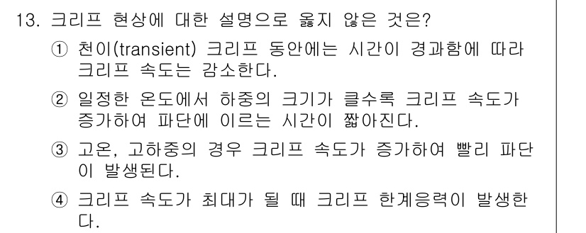 9급_국가직_공무원_기계설계 2015년 14번 - 고온, 고압의 경우 크리프 속도가 증가하면서 발달하는 파단이 발생하게 됩... 에 관한 핵심 기출문제