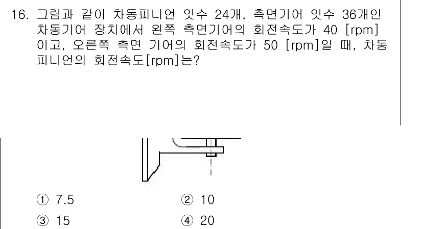 9급_국가직_공무원_기계설계 2018년 16번 - 주어진 문제는 기계 설계와 관련된 회전 속도 문제입니다. 차동기어의 회전... 에 관한 핵심 기출문제