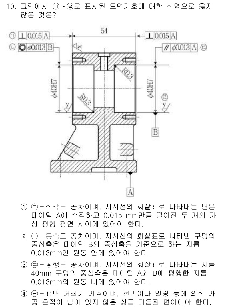 9급_국가직_공무원_기계설계 2019년 10번 - 이유: 1번 선택지는 지지대의 위치와 기하학적 호환성을 명확히 설명하지 ... 에 관한 핵심 기출문제