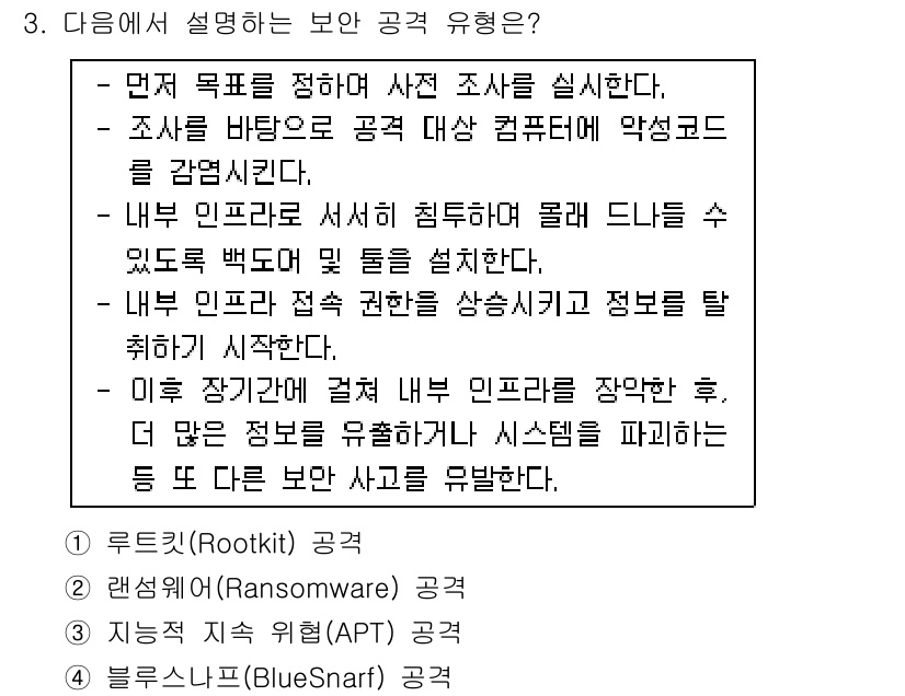 9급_국가직_공무원_네트워크보안 2016년 3번 - 정답은 4번 블루스크린(Blue Screen) 공격이다. 블루스크린 공격... 에 관한 핵심 기출문제