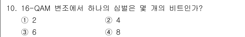 9급_국가직_공무원_무선공학개론 2015년 10번 - 16-QAM(Quadrature Amplitude Modulation)에... 에 관한 핵심 기출문제