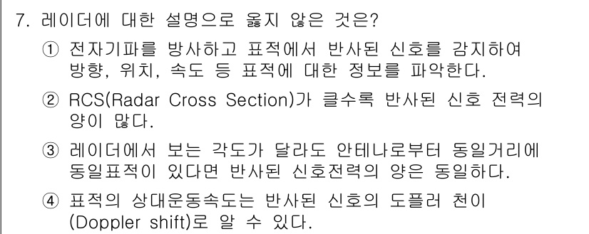 9급_국가직_공무원_무선공학개론 2015년 7번 - 레이더의 RCS(Radar Cross Section) 개념은 주로 특정 ... 에 관한 핵심 기출문제