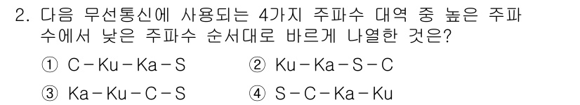 9급_국가직_공무원_무선공학개론 2018년 2번 - 주파수 대역 순서를 기준으로 할 때, C-Ku-Ka-S는 주파수 순서가 ... 에 관한 핵심 기출문제
