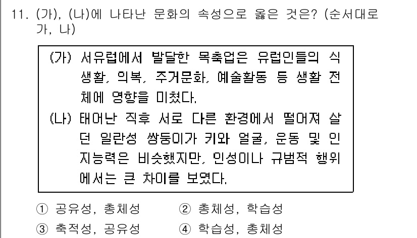 9급_국가직_공무원_사회 2018년 11번 - (가)의 서구형 발달은 개인주의적이며, 집단이나 문화의 전통보다는 개인의... 에 관한 핵심 기출문제