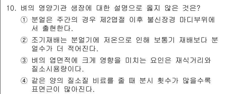 9급_국가직_공무원_식용작물 2019년 10번 - 버의 영양기와 생장에 대한 설명 중 옳지 않은 것은 "버의 엽면적이 크게... 에 관한 핵심 기출문제