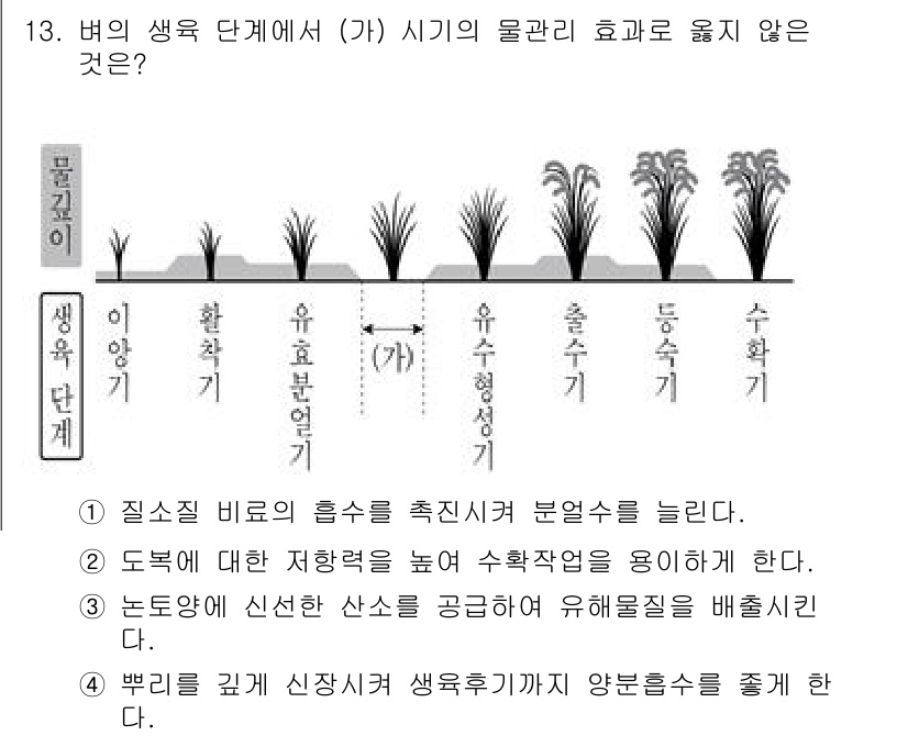 9급_국가직_공무원_식용작물 2019년 13번 - 통기성을 높이고 수분 보유 능력을 개선하는 것이 아니라, 오히려 물빠짐을... 에 관한 핵심 기출문제