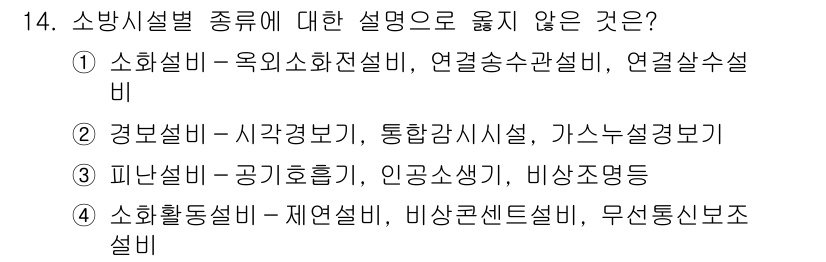 9급_국가직_공무원_안전관리론 2018년 14번 - 소방시설별 종류에 대한 설명 중 옳지 않은 것은 3번입니다. 경보설비는 ... 에 관한 핵심 기출문제