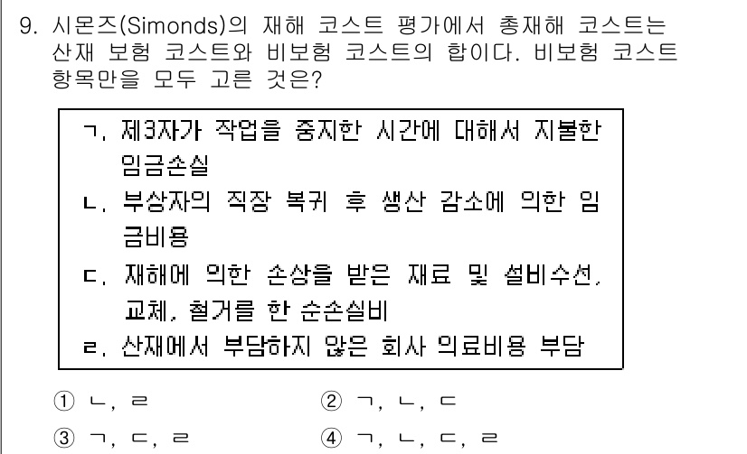 9급_국가직_공무원_안전관리론 2018년 9번 - 정답 4번은 재해에 대한 손실을 재컴프레션(복구)하는 과정에서 발생하는 ... 에 관한 핵심 기출문제