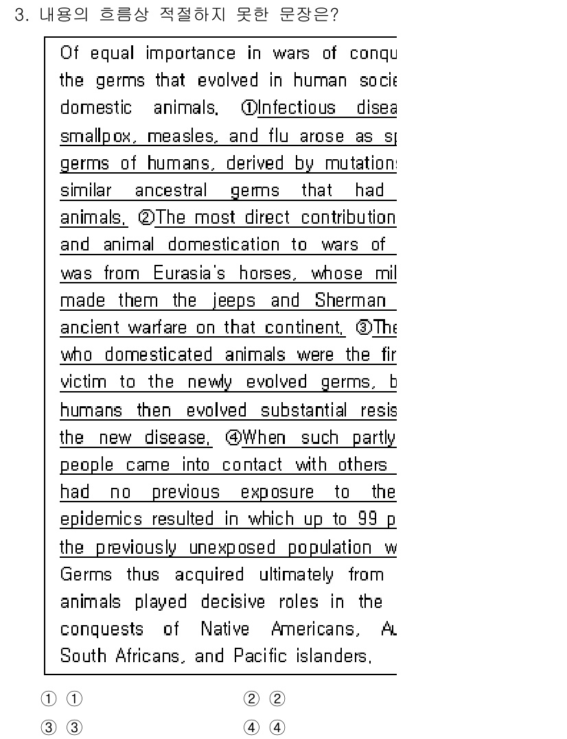 9급_국가직_공무원_영어 2015년 3번 - 정답 4번은 "the previously unexposed populat... 에 관한 핵심 기출문제