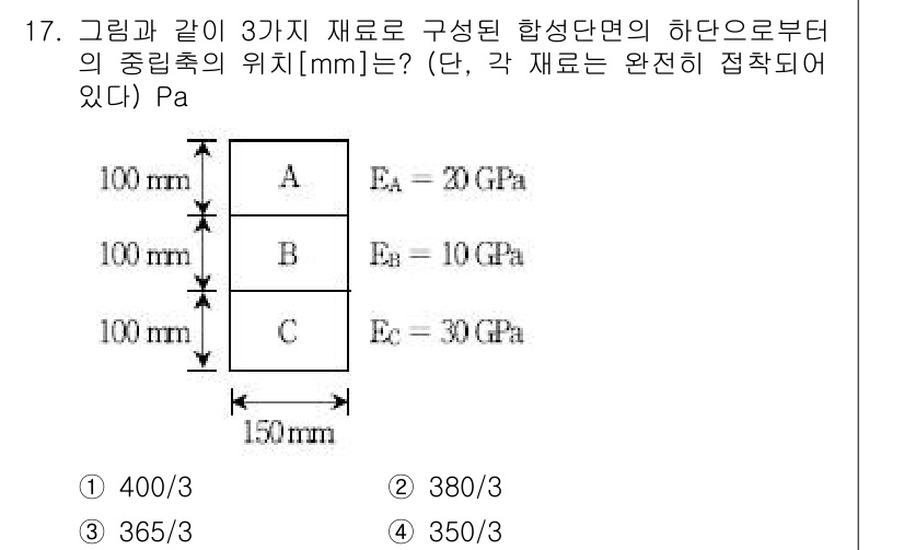 9급_국가직_공무원_응용역학개론 2015년 17번 - 문제에서 주어진 저항계수(재료 A, B, C의 탄성계수)와 두께를 기반으... 에 관한 핵심 기출문제