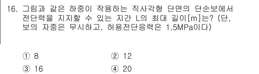 9급_국가직_공무원_응용역학개론 2017년 16번 - 주어진 문제에서 단순보의 힘 전달 방식과 하중 작용에 대한 기본 공식을 ... 에 관한 핵심 기출문제