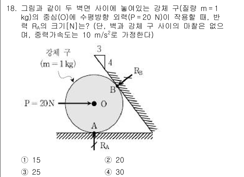 9급_국가직_공무원_응용역학개론 2019년 18번 - 해당 문제에서 수평 방향으로 작용하는 힘 P가 20 N이며, 물체의 질량... 에 관한 핵심 기출문제