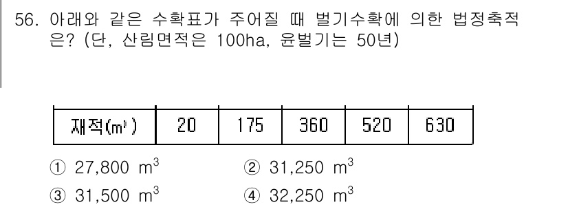 산림산업기사(구60문항) 2019년 56번 - 정답 5번은 '31,500㎡'입니다. 법정축적은 표기된 면적을 기준으로 ... 에 관한 핵심 기출문제