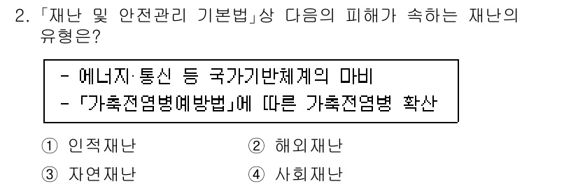 9급_국가직_공무원_재난관리론 2015년 2번 - '가족전염병예방법'에 따라 가족 내 전염병 확산 방지를 위한 법적 기반이... 에 관한 핵심 기출문제